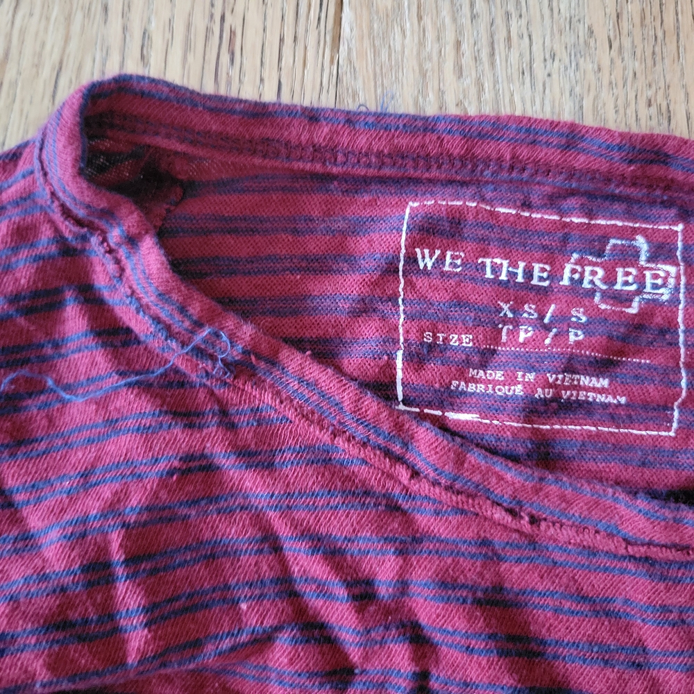 We The Free Striped Red and Blue Overwized Distressed Hem Top